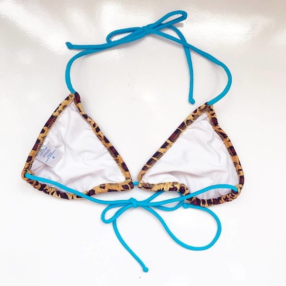 Venus Leopard Print High Waist String Bikini Set Turquoise Straps Size Small - Picture 4 of 8
